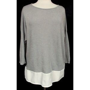 Zara Dual Fabric Reverse Pattern Gray & Cream Pullover Tunic Top Generous Sz M